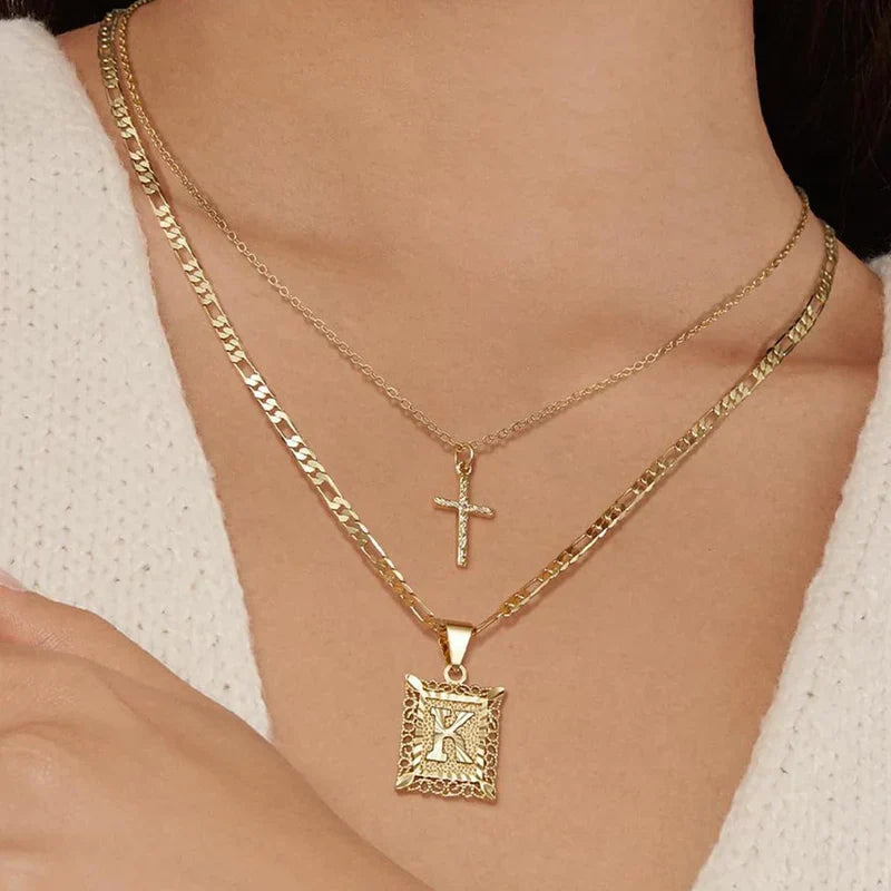 Kreuz-Initialen-Halskettenset | Gold