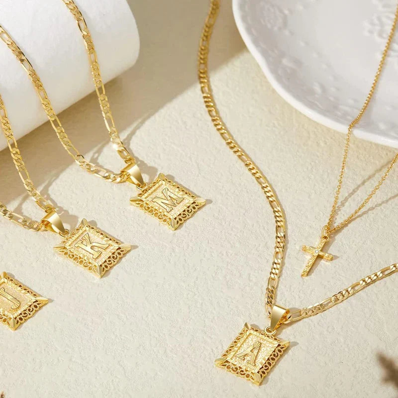 Kreuz-Initialen-Halskettenset | Gold