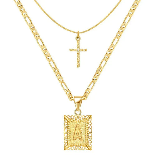 Kreuz-Initialen-Halskettenset | Gold