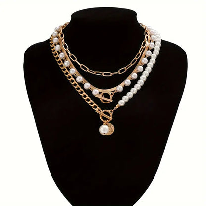 Vintage Perlen- & Goldschlangenkette Set | Gold