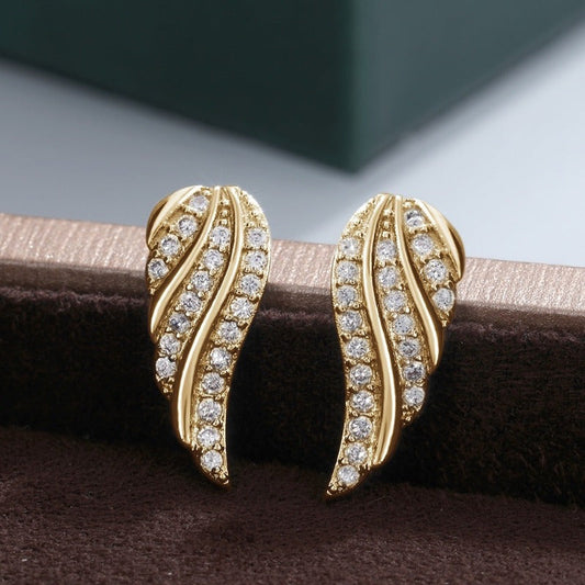 Moderne Ohrringe mit Blätter-Pavé | Gold
