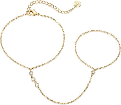 Perlen-Handkettenarmband | Gold