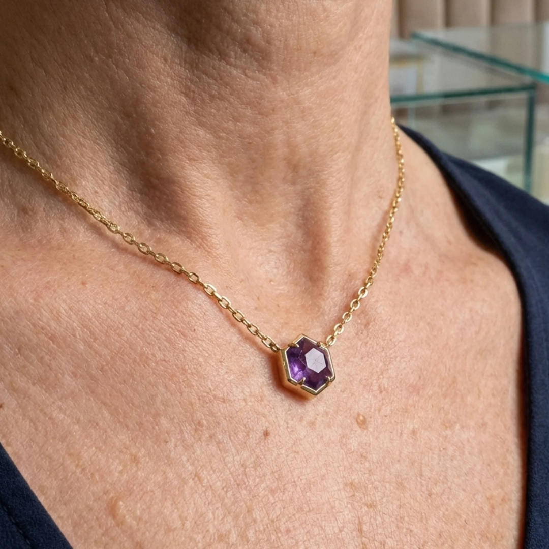 Amethyst-Anhänger mit Zargenfassung | Roségold