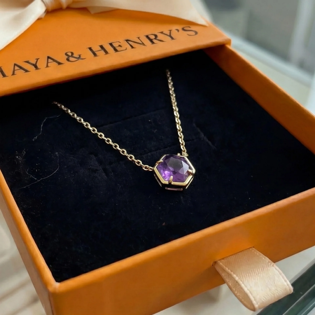 Amethyst-Anhänger mit Zargenfassung | Roségold