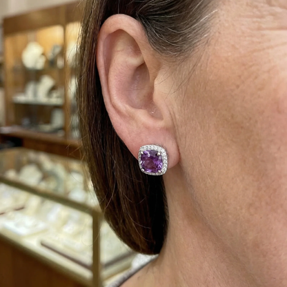 Amethyst-Quadrat-Pave-Ohrstecker | Weißgold