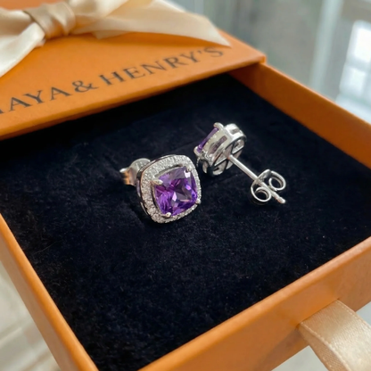 Amethyst-Quadrat-Pave-Ohrstecker | Weißgold