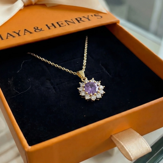 Amethyst Sunflower Necklace | Gold