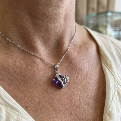 Amethyst Zwei-Herzen-Halskette | Weißgold
