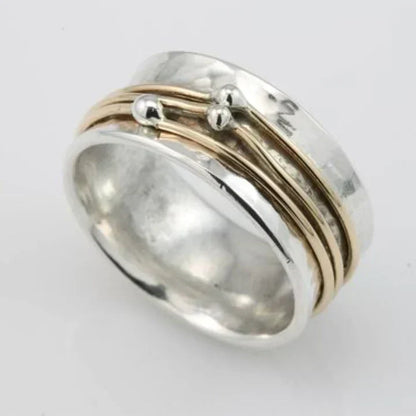 Vintage goldfarbener, geschichteter Silberring | Gold-Mix
