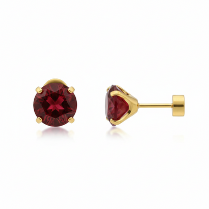 Ruby Round Stud Earrings | Gold