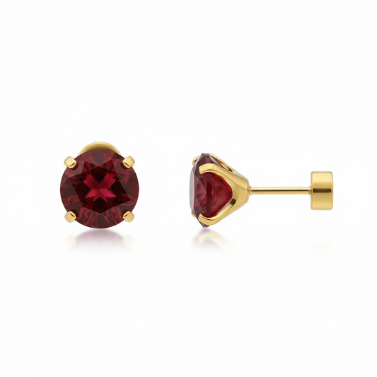 Rubin-Ohrstecker mit runder Fassung | Gold