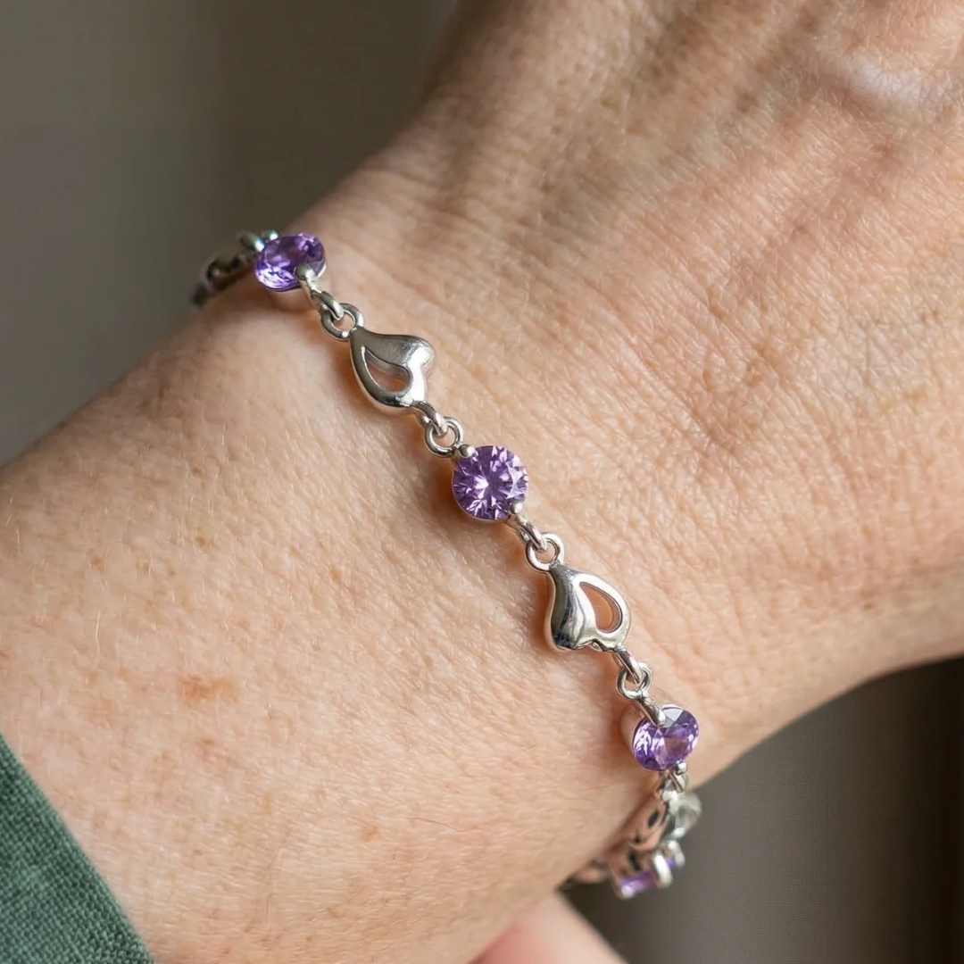Herz-Charm-Armband mit Amethyst | Weißgold