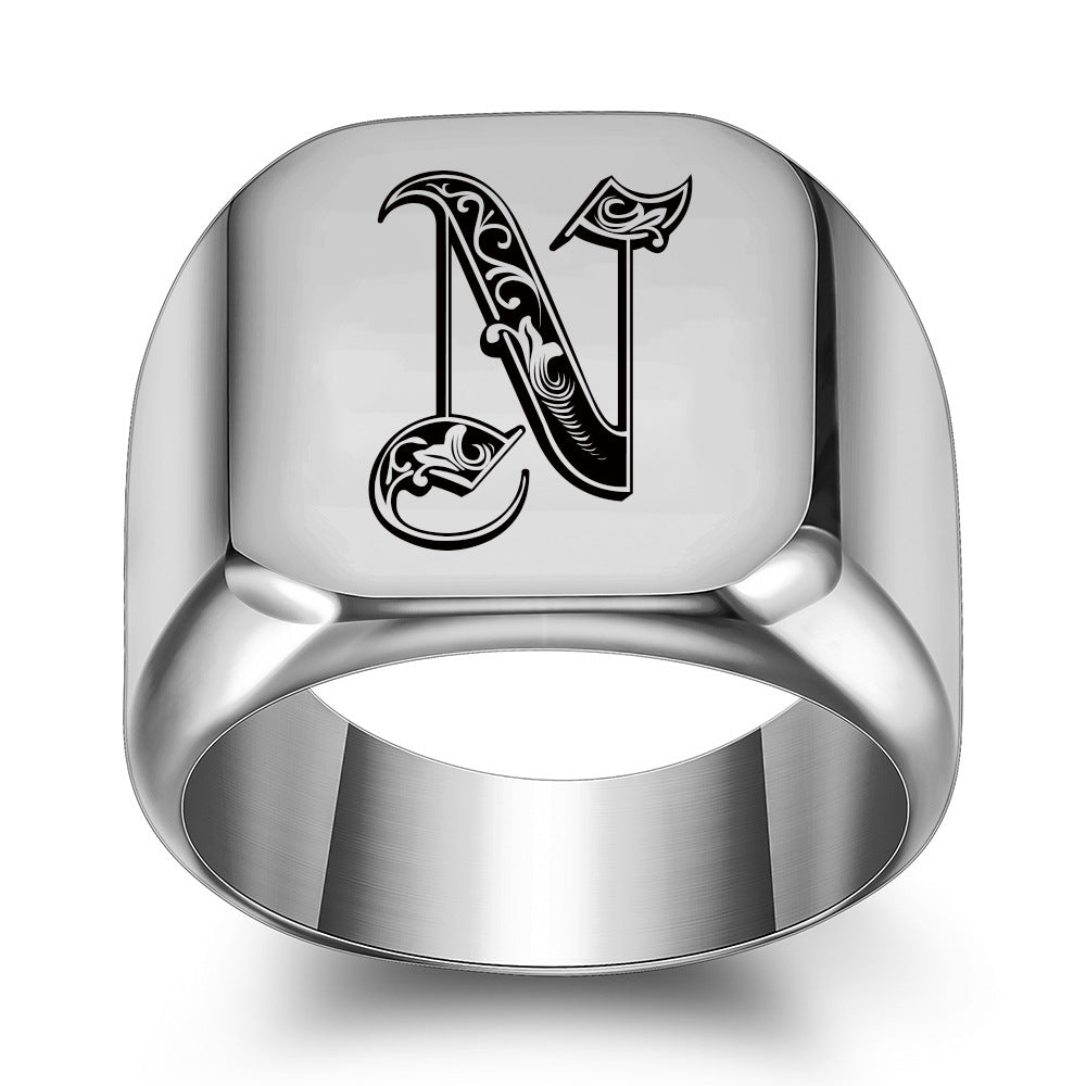 Klassischer Noble Initialenring | Weißgold