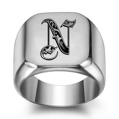 Klassischer Noble Initialenring | Weißgold