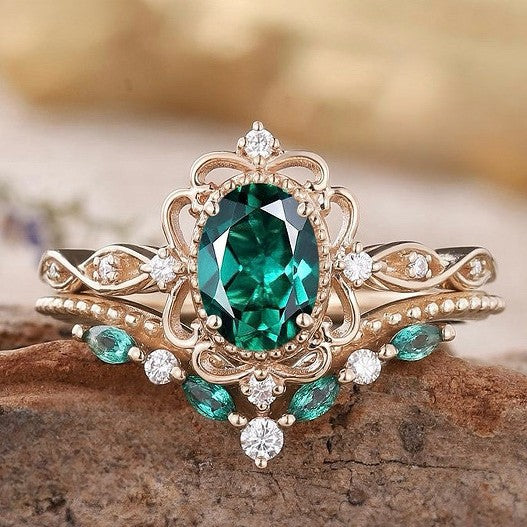 Aurelle Emerald Crown Ring Set | Roségold