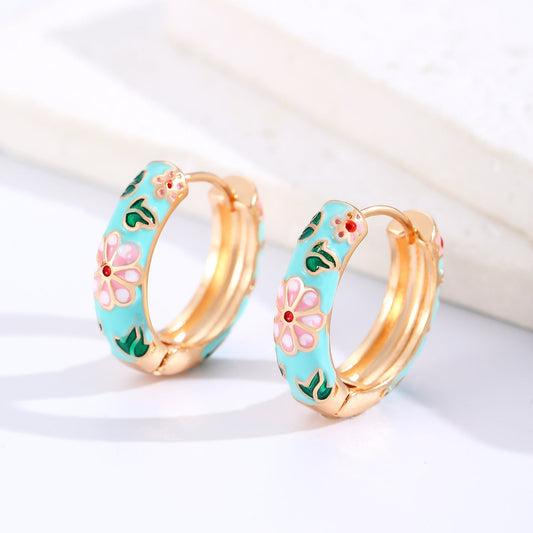 Bunte Blumen-Creolen | Gold
