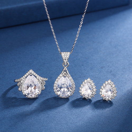 Aria Teardrop Set Weiß | Weißgold