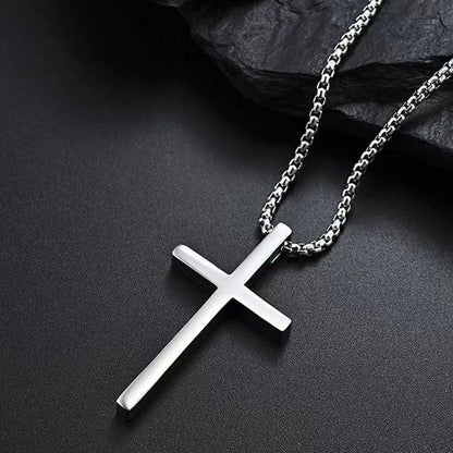 Bezel-Kreuz-Halskette | Weißgold