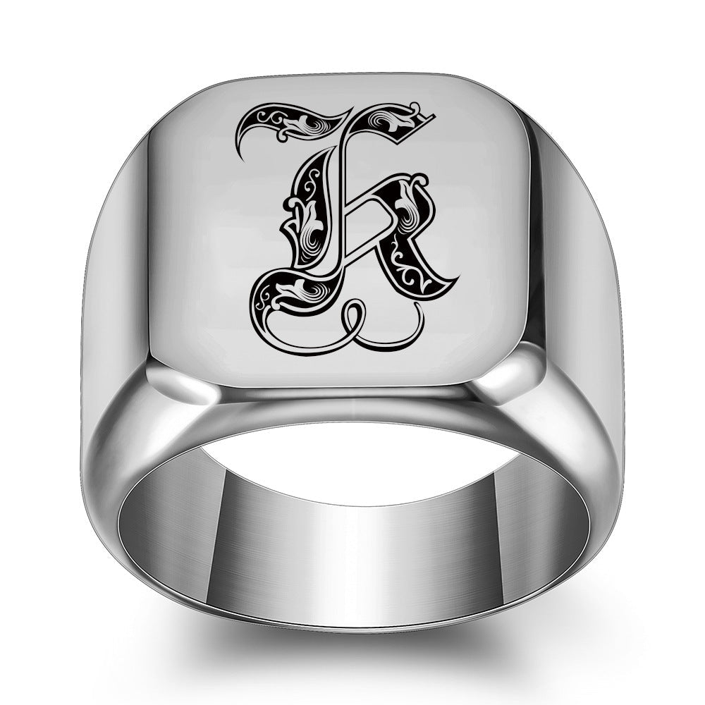 Klassischer Noble Initialenring | Weißgold