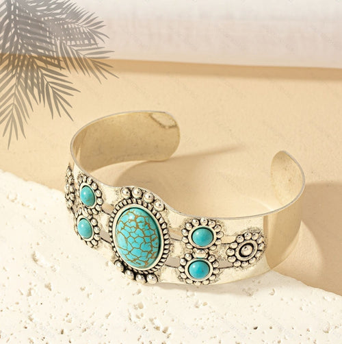 Seren Turquoise Cuff Bracelet | White Gold