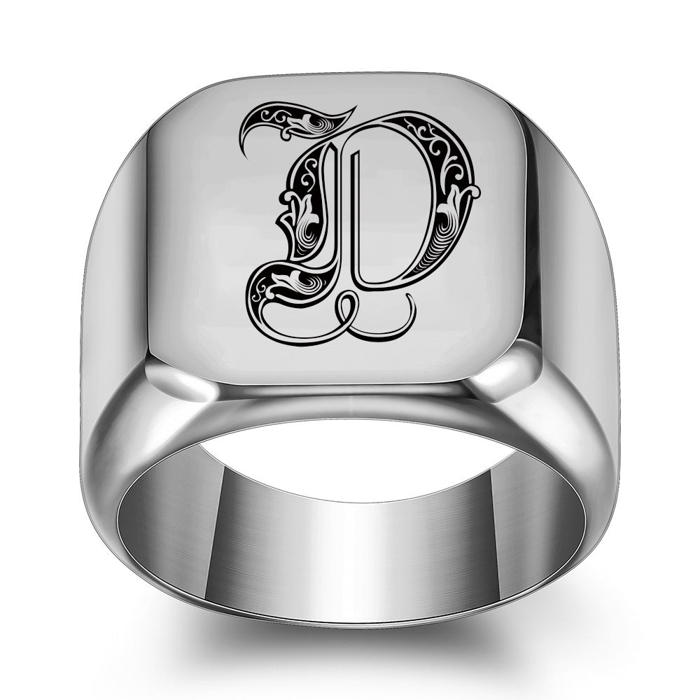 Klassischer Noble Initialenring | Weißgold