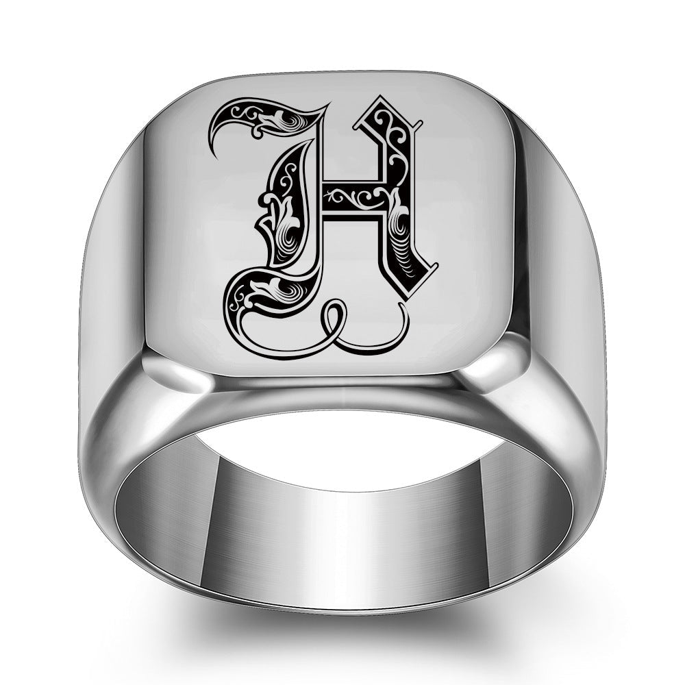 Klassischer Noble Initialenring | Weißgold