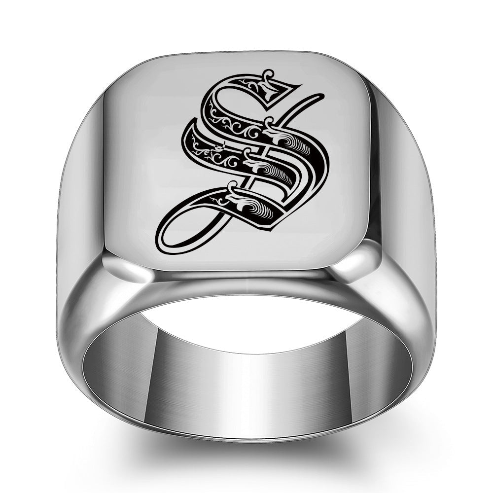 Klassischer Noble Initialenring | Weißgold