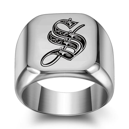 Klassischer Noble Initialenring | Weißgold