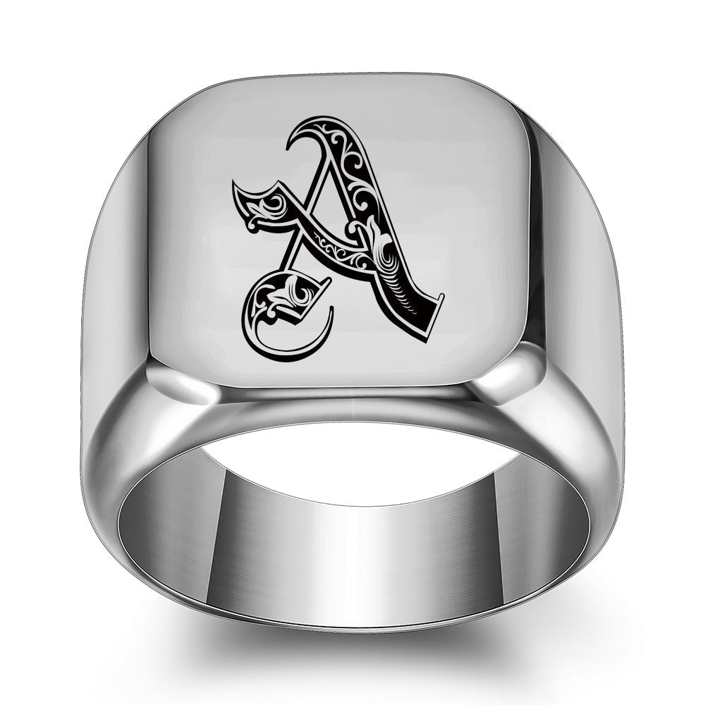 Klassischer Noble Initialenring | Weißgold