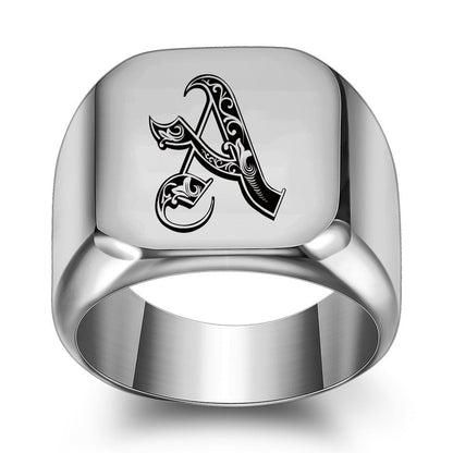 Klassischer Noble Initialenring | Weißgold