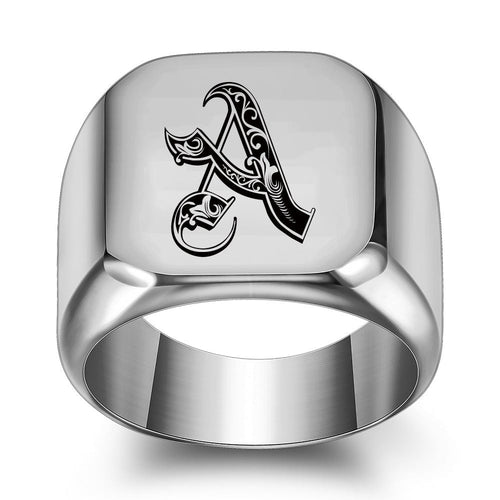Klassischer Noble Initialenring | Weißgold