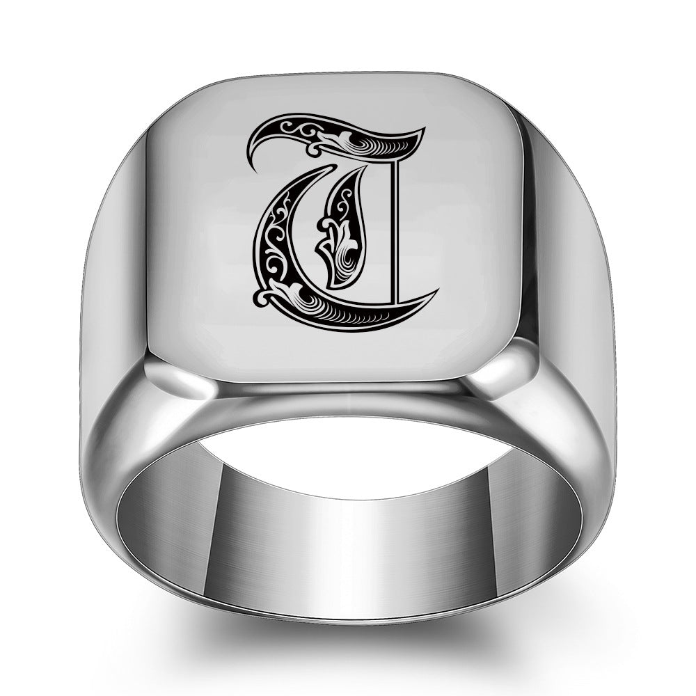 Klassischer Noble Initialenring | Weißgold