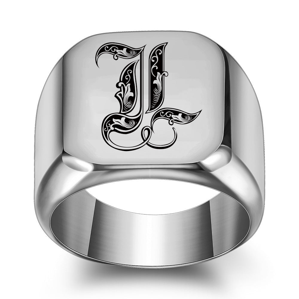 Klassischer Noble Initialenring | Weißgold