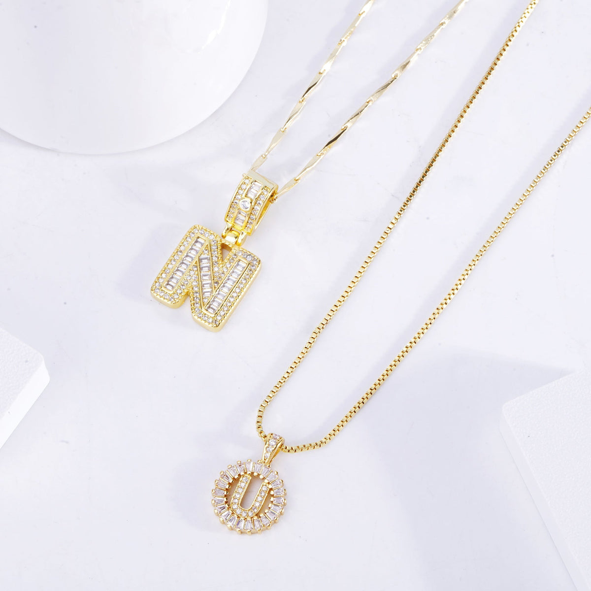 Pavé-Buchstabenketten-Set | Weißgold