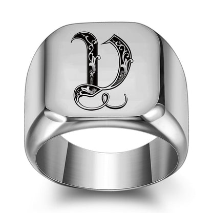 Klassischer Noble Initialenring | Weißgold
