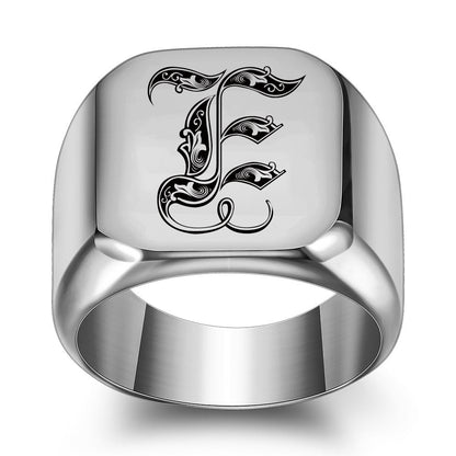 Klassischer Noble Initialenring | Weißgold