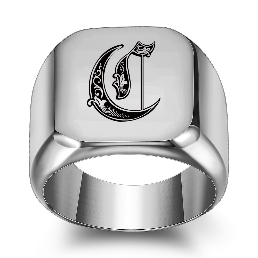Klassischer Noble Initialenring | Weißgold