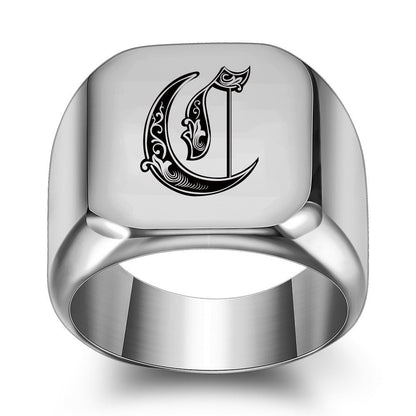 Klassischer Noble Initialenring | Weißgold