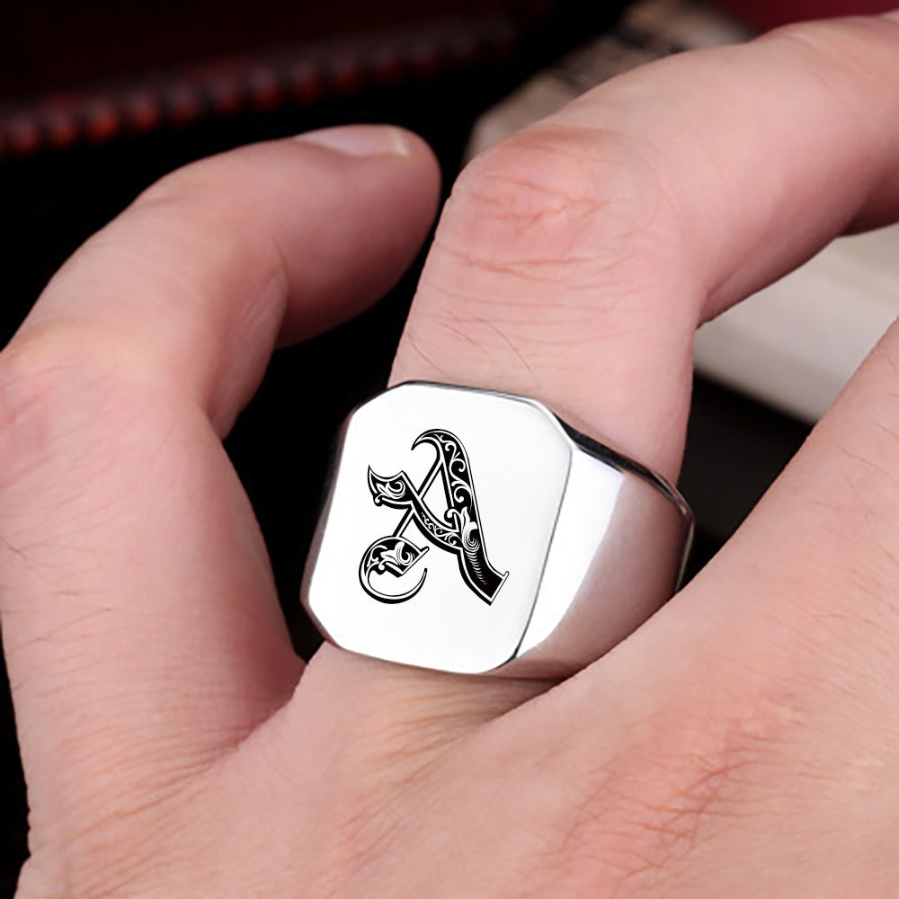 Klassischer Noble Initialenring | Weißgold