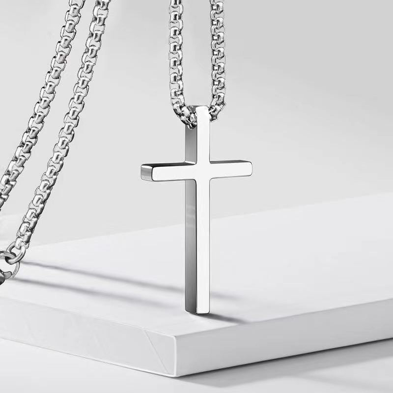 Bezel-Kreuz-Halskette | Weißgold