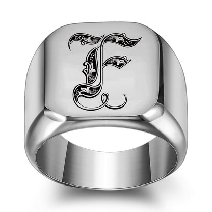 Klassischer Noble Initialenring | Weißgold