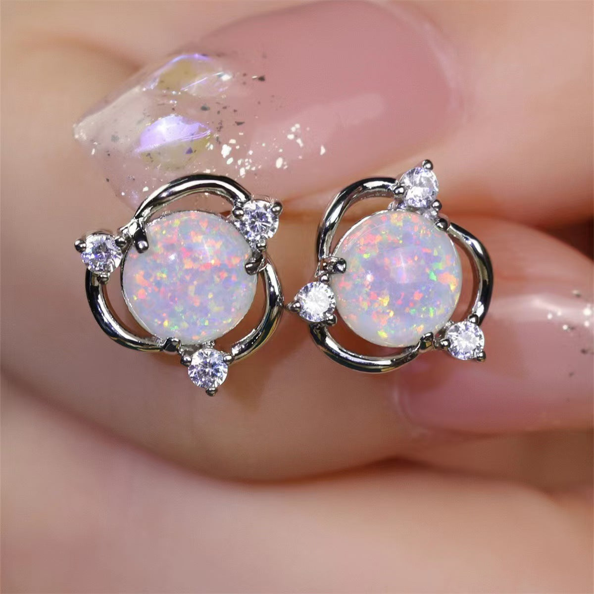 Opal Trio Ohrstecker | Weißgold