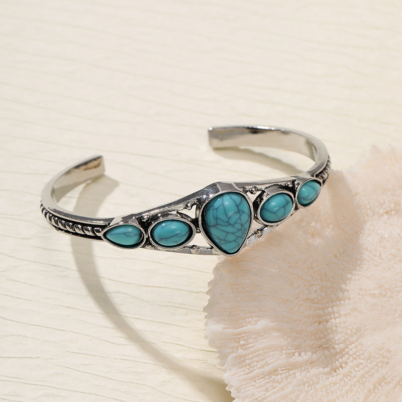 Turquoise Teardrop Open Bracelet | White Gold