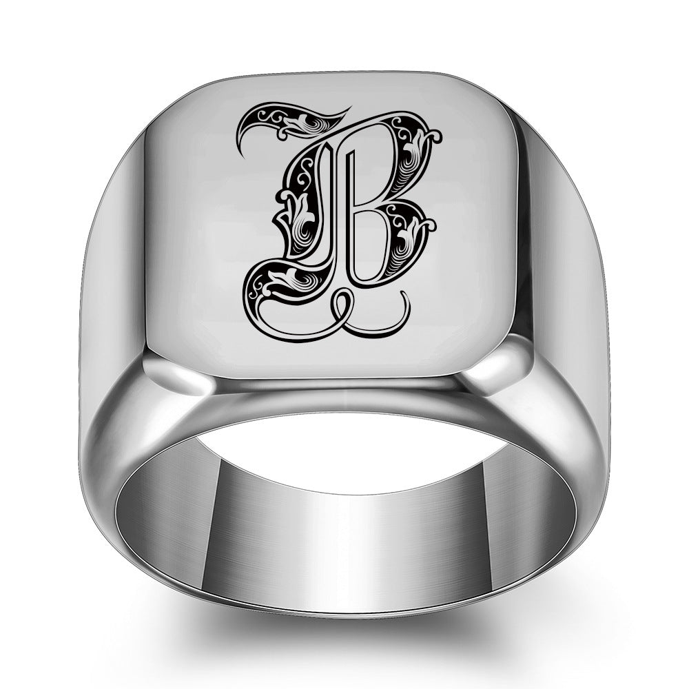 Klassischer Noble Initialenring | Weißgold