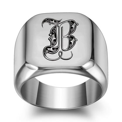 Klassischer Noble Initialenring | Weißgold