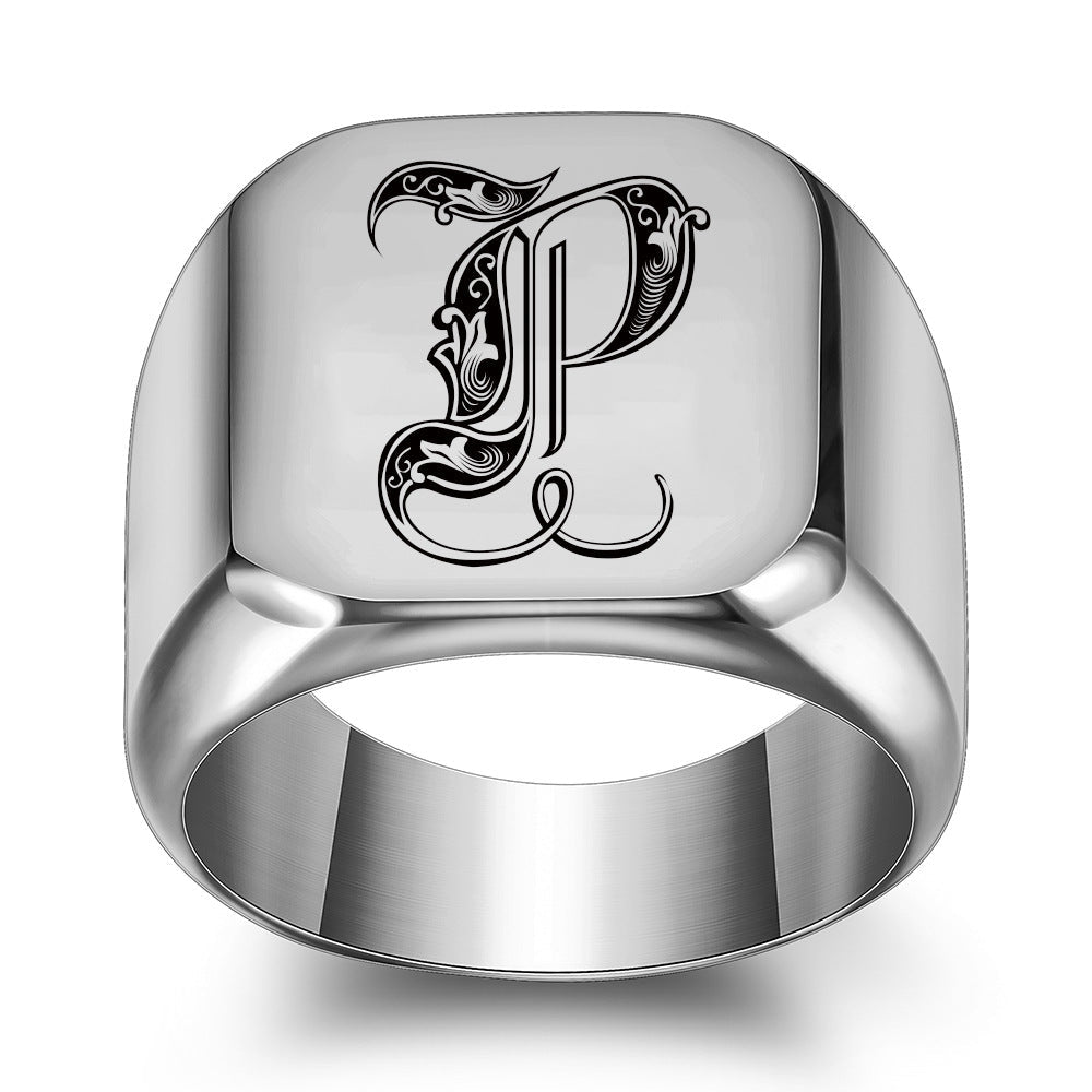 Klassischer Noble Initialenring | Weißgold