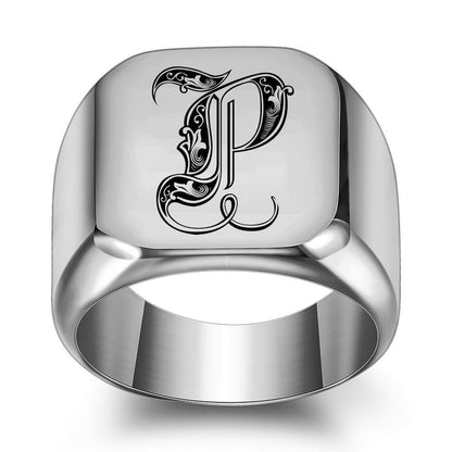 Klassischer Noble Initialenring | Weißgold