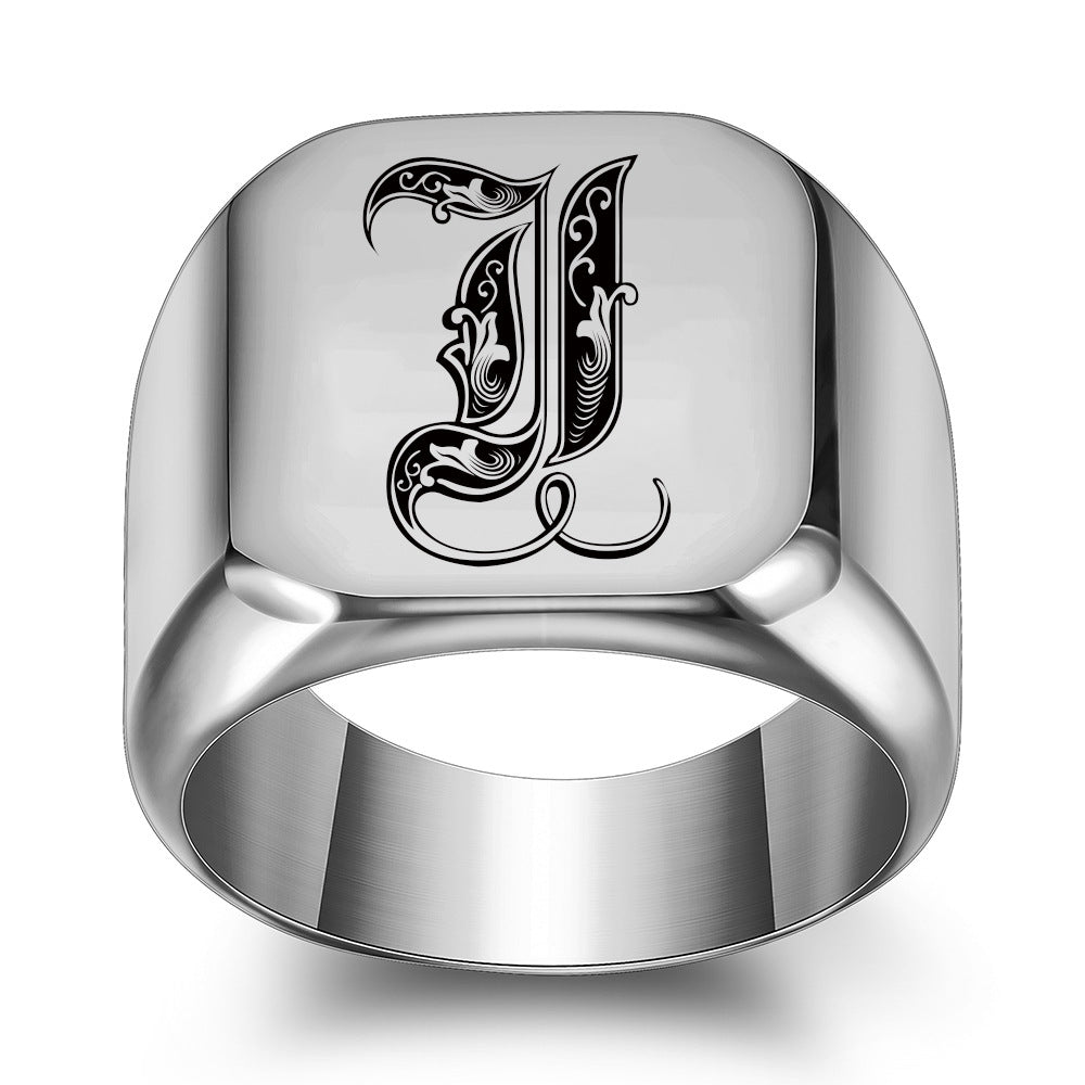 Klassischer Noble Initialenring | Weißgold