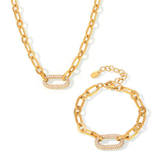 Gepflastertes klobiges Gliederketten-Schmuckset | Gold