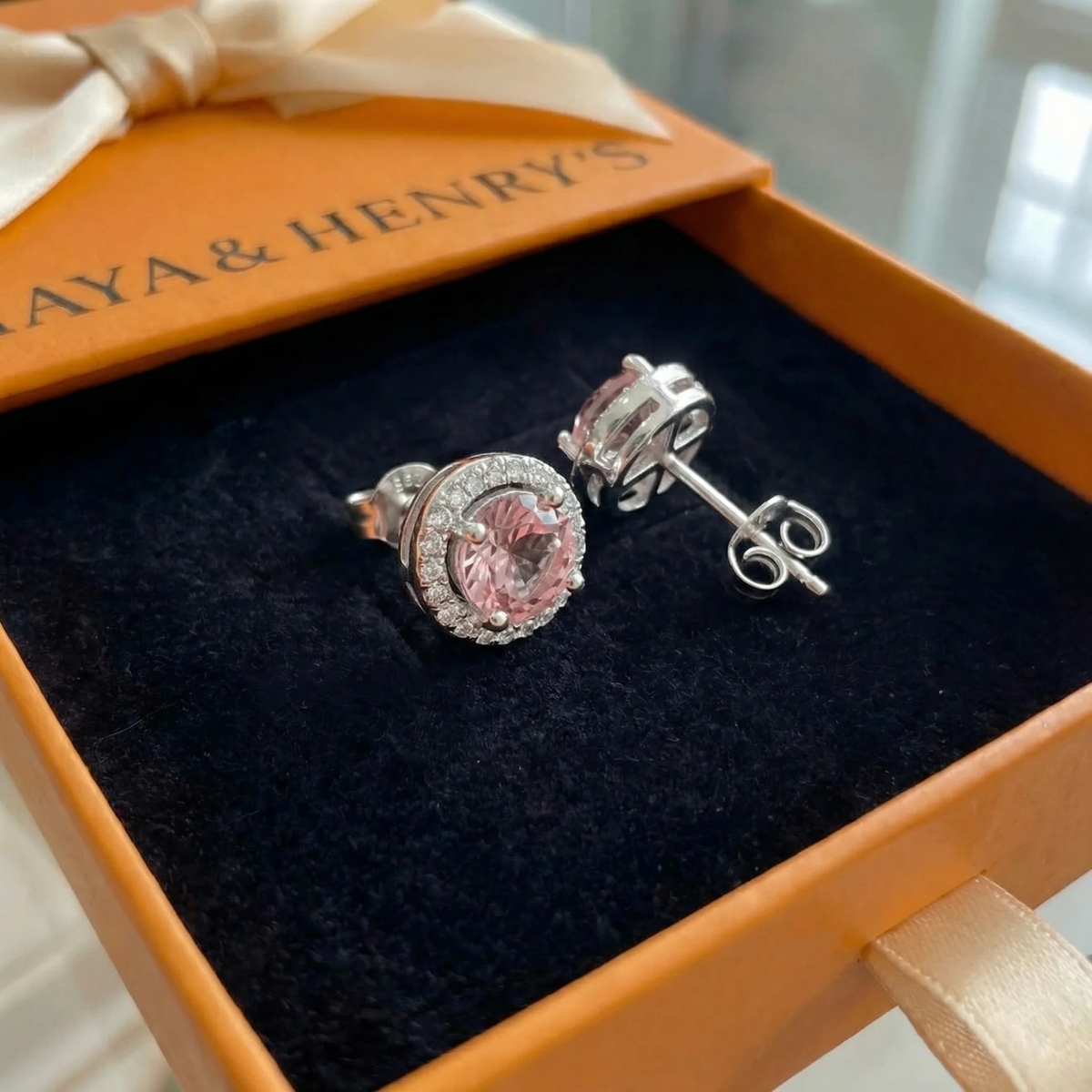 Rosa runde Pave-Ohrstecker | Weißgold